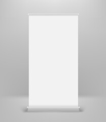 Empty white clean rool up advertising banner. Vector mock up