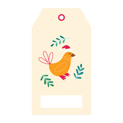 Bird Santa hat Merry Christmas, Happy New Year template gift tag label. Vector