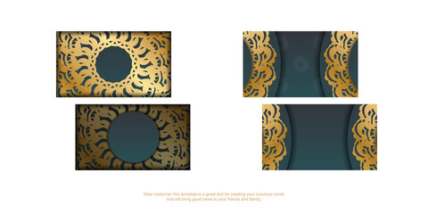 Business card with gradient green color with abstract gold pattern for your personality.