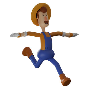 Cartoon Farmer 3D Character showing happy feeling