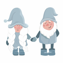 Couple of cute Gnomes. Funny little Gnomes in love.llustration isolated on white background. Trendy cute elements, Love and Valentines day concept. Designs for greeting cards, print, web