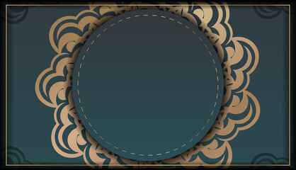 Greeting card template with gradient green color with Greek gold pattern for your brand.