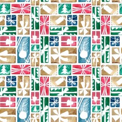 Watercolor seamless pattern with christmas gifts for wrapping paper