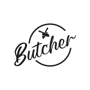 Butcher classic emblem with crossed knife logo design