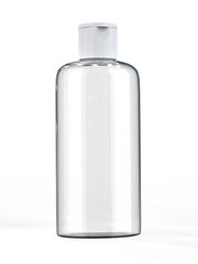 Clear fliptop cap pet (or glass) bottle stands on white background