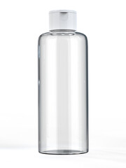 Clear fliptop cap pet (or glass) bottle stands on white background