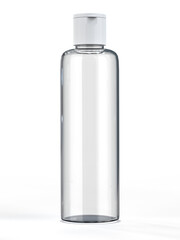 Clear fliptop cap pet (or glass) bottle stands on white background