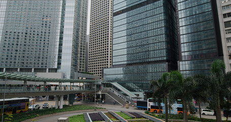 First personal view of people walk at the business district in Hong Kong