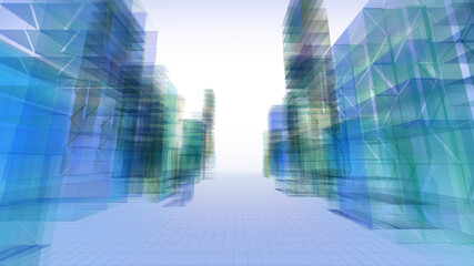 Abstract architecture. Modern urban city background of transparent 3D buildings.