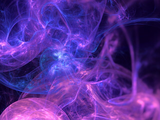 Obraz premium Abstract blue and pink fractal art background that suggests bubbles, gas, smoke, plasma.