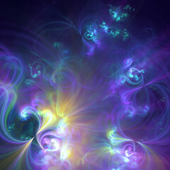 Abstract fractal art background of curls and swirls, decorative flourishes, perhaps suggestive of a floral bouquet.