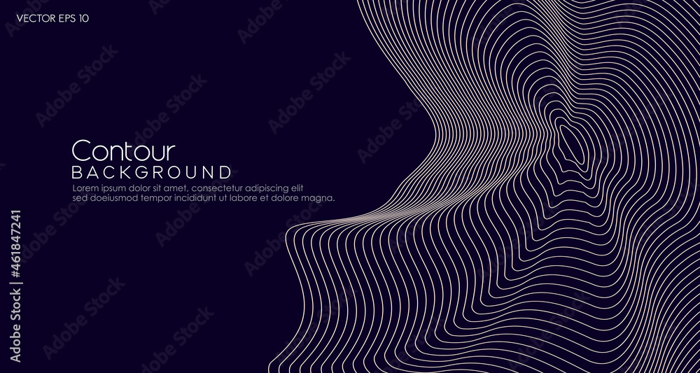 Poster abstract black contour background. minimal topographic line contour map style. modern wavy geographi