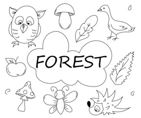forest theme of doodle-style elements