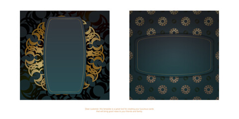 Green Gradient Greeting Brochure Template with Greek Gold Ornament Ready for Print.