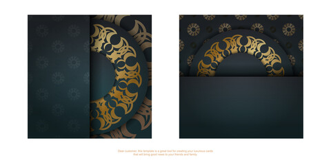 Greeting Brochure template with gradient green color with Greek gold ornaments for your brand.