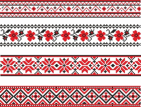 Vector set of Ukrainian seamless ornaments. Borders and frames in the national Slavic style. Cross stitch patterns
