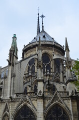 Fototapeta na wymiar Paris, France - famous Notre Dame cathedral facade saint statues. UNESCO World Heritage Site