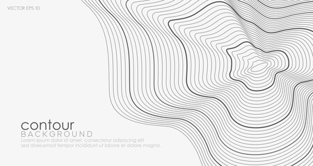 Modern gray contour style background. Minimal topographic line contour map style. Modern wavy geographic grid map style.