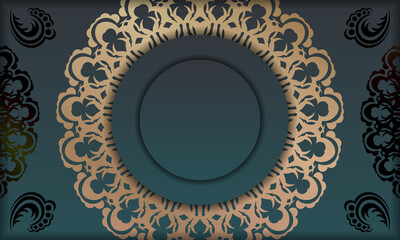 Green gradient banner template with greek gold ornament for design under your logo