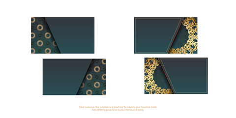 Gradient green business card template with vintage gold pattern for your personality.