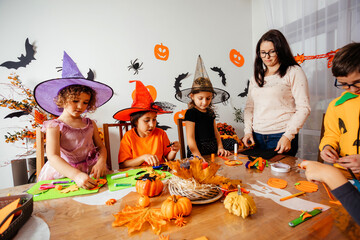 Children during halloween workshop at primary school