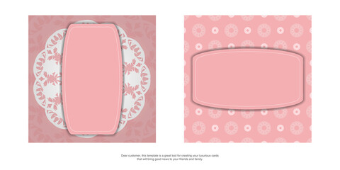 Flyer template pink with Indian white pattern for your design.