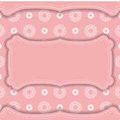 Greeting card template in pink color with luxurious white pattern prepared for printing.