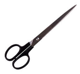 stationery scissors with black handle on white background