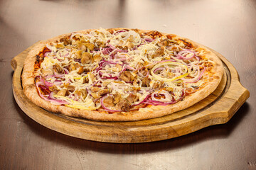 Pizza with meat and onion
