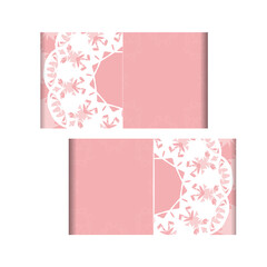 Template Greeting card pink color with mandala white pattern for your brand.