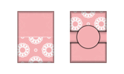 Greeting card template in pink with Greek white pattern for your brand.