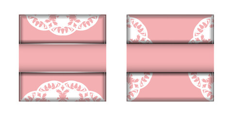 Greeting card template in pink with Greek white pattern prepared for typography.