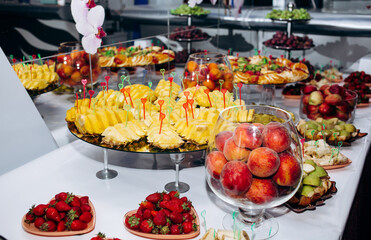 Fruits and desserts at the buffet.