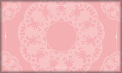 Pink color banner template with mandala white ornament and place for logo or text
