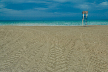 Lookout tower on a beach waiting for the storm
