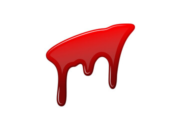 Blood drip 3d. Halloween bloodstain isolated white background. Splatter stain. Horror drop flow. Red scare ink. Blot texture. Colorful splash. Stream bleeding. Flowing liquid Vector illustration
