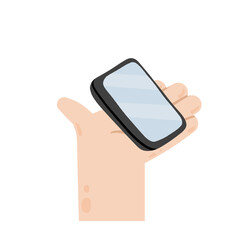 Hand holding and giving phone. Modern communication and device. Mobile smartphone.