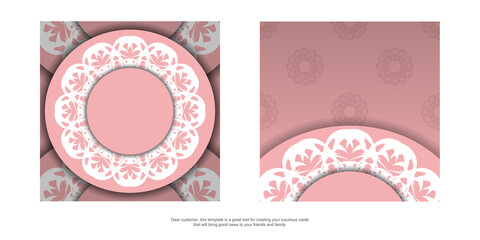Greeting card template in pink with Greek white ornaments prepared for typography.