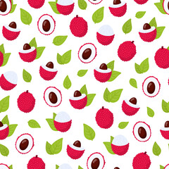 Lychee fruit seamless pattern on white background