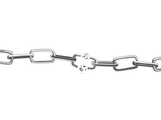 Obraz premium Broken steel chain links. Symbol of security and destruction. Freedom, disruption strong metal shackles concept. Vector illustration in flat style on white background