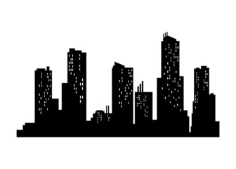 Obraz premium Cityscape silhouette. Monochrome panoramic view. Modern urban landscape. Horizontal urban night town. City building silhouette