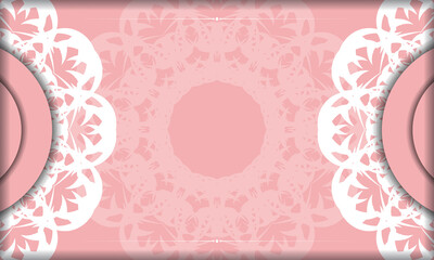 Pink color banner template with mandala white ornament for design under your logo or text