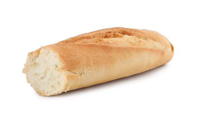 Piece of fresh baguette isolated on white