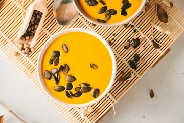 Pumpkin traditional soup with pumpkin seeds