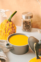Pumpkin traditional soup with pumpkin seeds