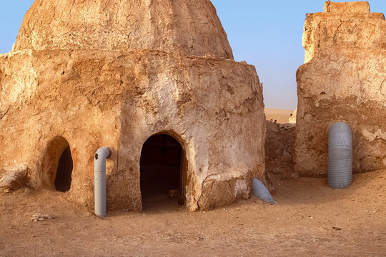 SAKHARA, Tunisia - May 17, 2021 abandoned scenery of the planet Tatooine for the filming of Star Wars in the Sahara Desert
