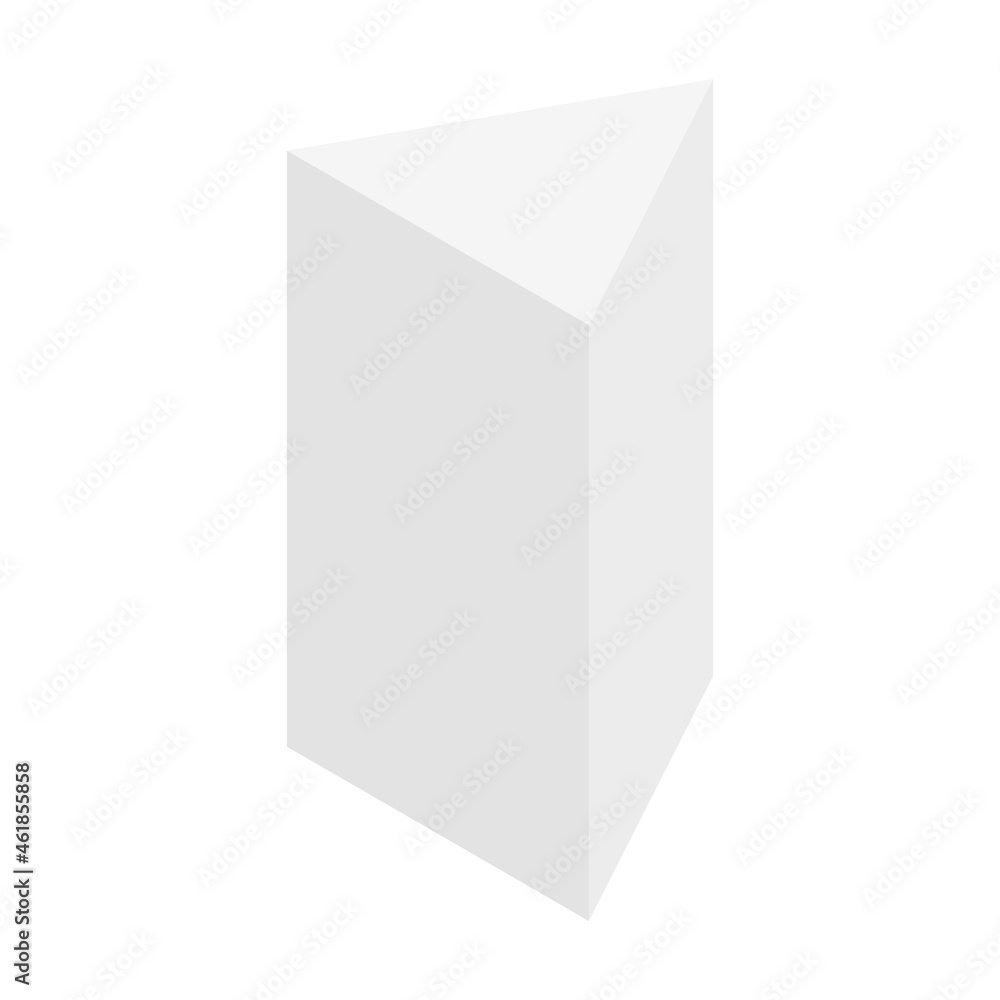 Poster white triangular prism isometric shape. geometric 3d symbol. vector isolated on white