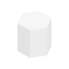 White hexagonal prism isometric shape. Geometric 3D symbol. Vector isolated on white