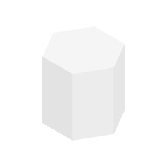 White hexagonal prism isometric shape. Geometric 3D symbol. Vector isolated on white