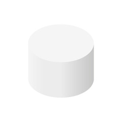 Gray 3d cylinder shape. Round podium white icon. Empty stage place. Pedestal circular symbol. Vector isolated on white